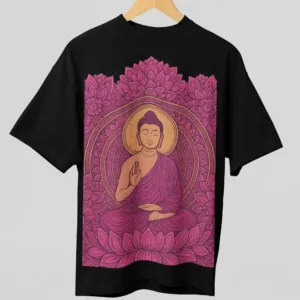 Art of Shravika Teal & Gold Buddha Mandala T-Shirt Design | Spiritual Yoga Wear Art