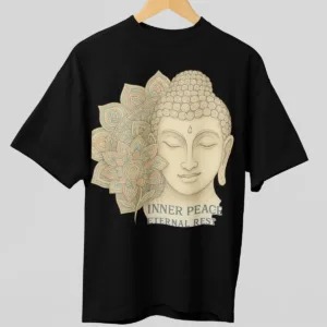 Art of Shravika Half-Face Buddha Mandala T-Shirt Design | Inner Peace · Eternal Rest