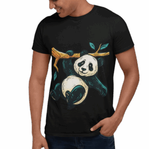 Art of Shravika T-Shirt with Panda Illustration | Soft Cotton Blend Print | Casual Wear & Gift Item - Jet Black