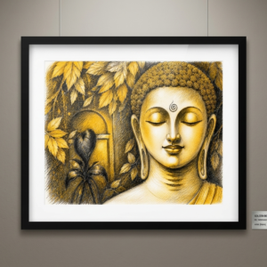 Art of Shravika - Golden Serenity: Meditative Buddha Framed Fine Art Print